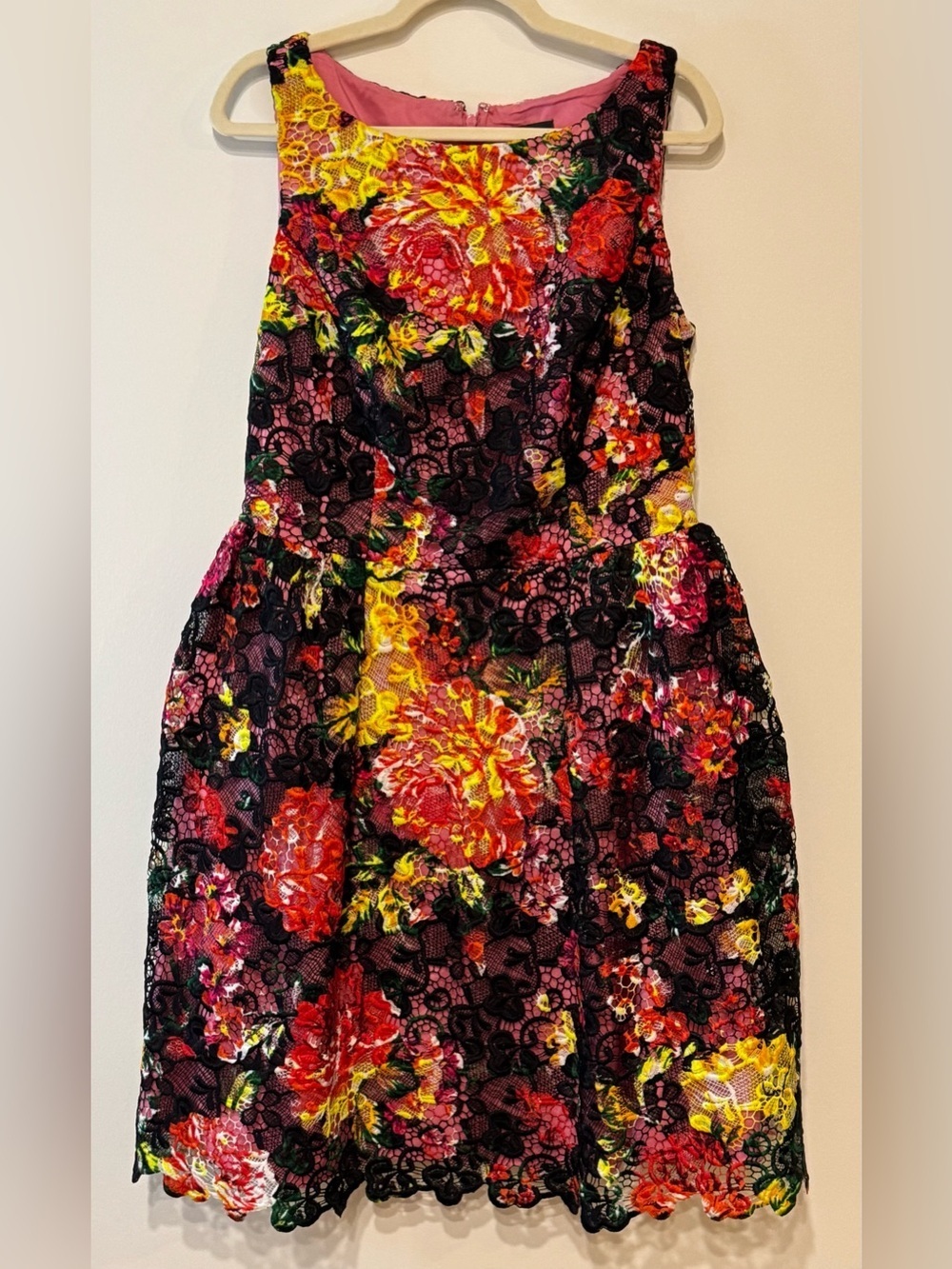 NEW Adrianna Papell Floral Crochet Lace Overlay Halter Fit & Flare Dress Size 14